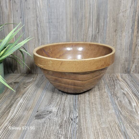 Vintage Bowl Stoneware Mixing Bowl, Brown Chevron Ribbed - Picture 1 of 5